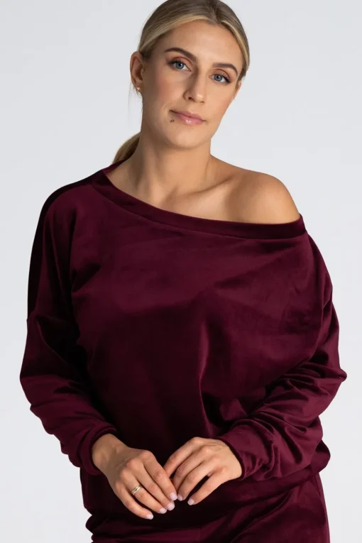 Welurowa bluza damska oversize - bordowa