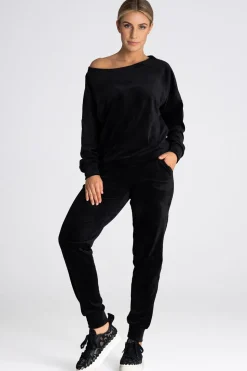 Welurowa bluza damska oversize - czarna