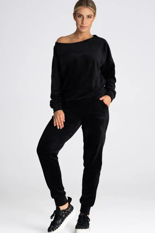 Welurowa bluza damska oversize - czarna