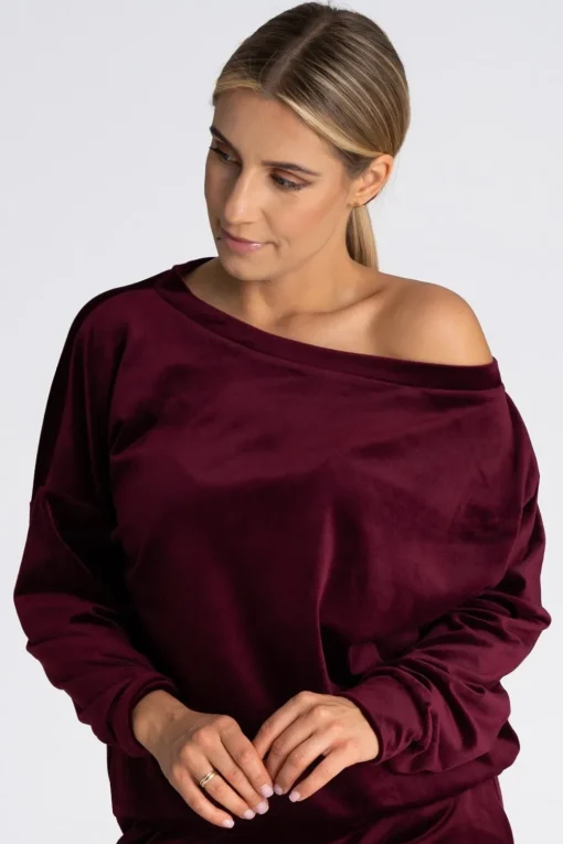 Welurowa bluza damska oversize - bordowa