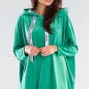 Welurowa bluza oversize z falbanką - zielona