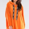 Welurowa bluza oversize z falbanką - pomarańczowa