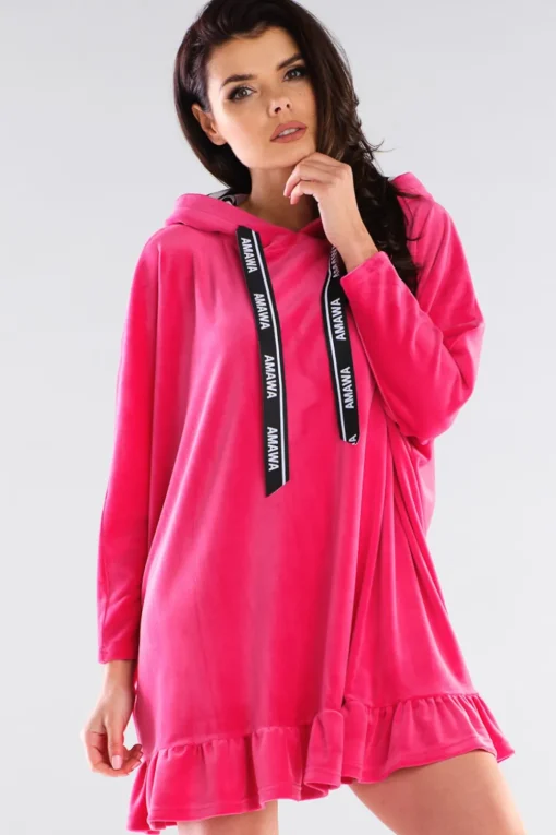 Welurowa bluza oversize z falbanką - różowa