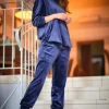 Welurowa bluza z kapturem - granatowa