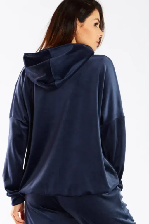 Welurowa bluza z kapturem - granatowa
