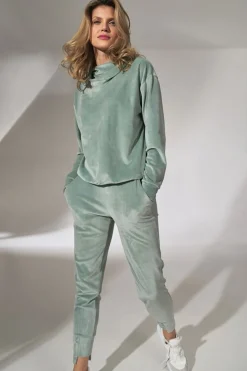 Welurowa bluza z kapturem - miętowa