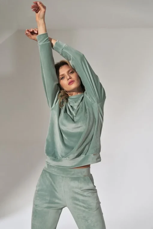 Welurowa bluza z kapturem - miętowa