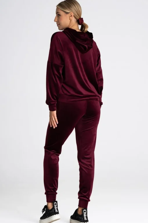 Welurowa bluza z kieszenią kangurek - bordowa