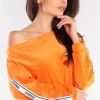Welurowa bluza z lampasami - pomarańczowa