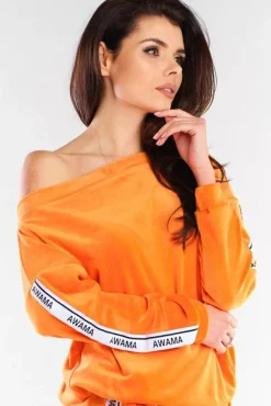 Welurowa bluza z lampasami - pomarańczowa