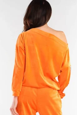 Welurowa bluza z lampasami - pomarańczowa
