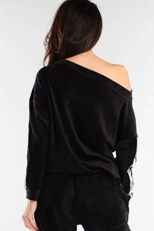 Welurowa bluza z lampasami - czarna