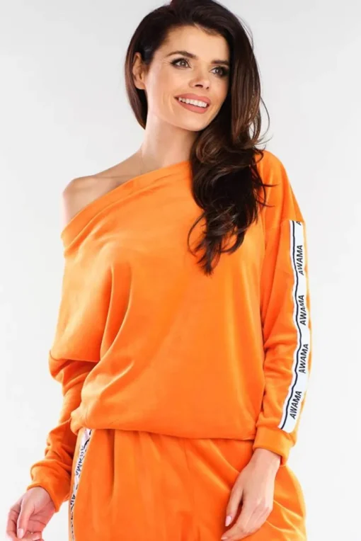 Welurowa bluza z lampasami - pomarańczowa