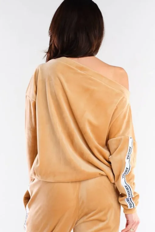 Welurowa bluza z lampasami - beżowa