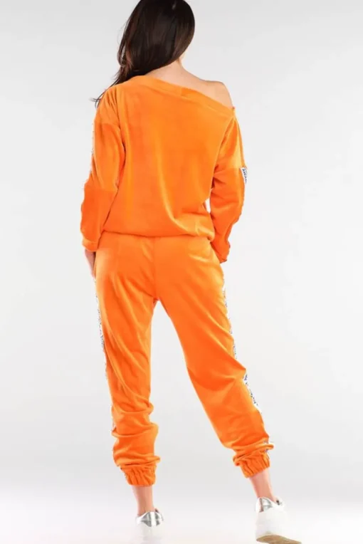 Welurowa bluza z lampasami - pomarańczowa