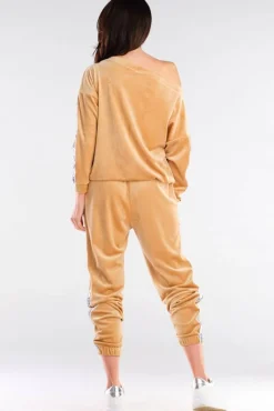 Welurowa bluza z lampasami - beżowa