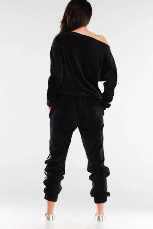 Welurowa bluza z lampasami - czarna