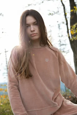 Welurowa bluza z raglanowymi rękawami - beżowa