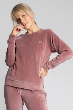 Welurowa bluza z raglanowymi rękawami - brudny róż