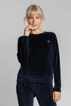 Welurowa bluza z raglanowymi rękawami - granatowa