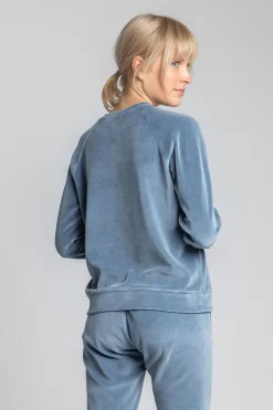 Welurowa bluza z raglanowymi rękawami - niebieska