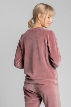Welurowa bluza z raglanowymi rękawami - brudny róż
