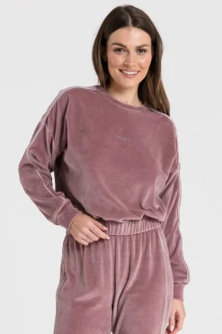 Welurowa bluza z wypustką - brudny róż