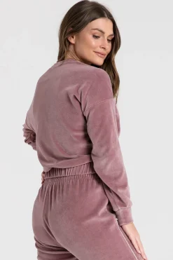 Welurowa bluza z wypustką - brudny róż