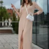 Wiskozowa sukienka maxi zapinana na guziki - cappuccino