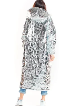 Wodoodporny płaszcz oversize - srebrny