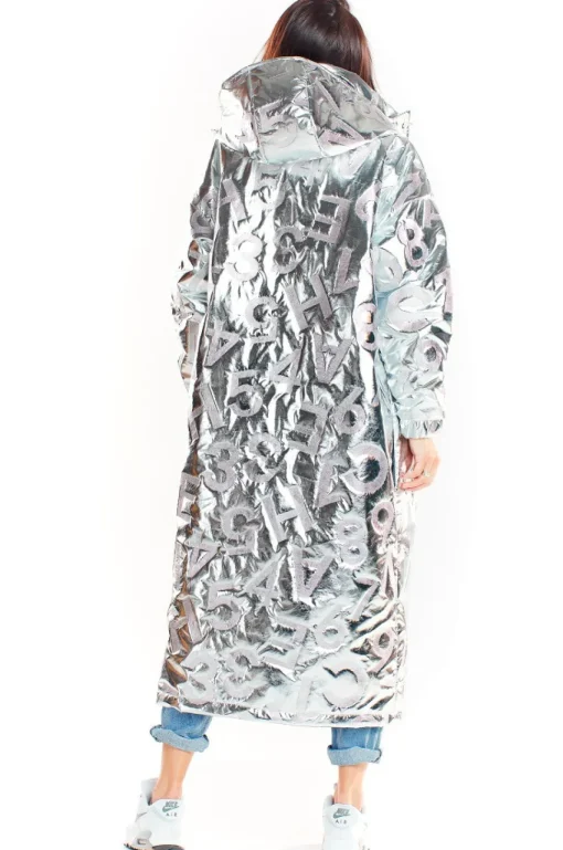 Wodoodporny płaszcz oversize - srebrny