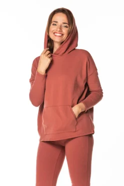 Wygodna bluza damska z kapturem - ruda