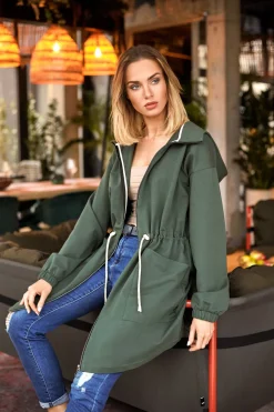 Wygodna bluza typu parka - militarno-zielona