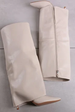 Wysokie buty na cienkim obcasie Maleeka - jasnobeżowe