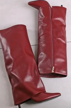 Wysokie buty na cienkim obcasie Maleeka - bordowe