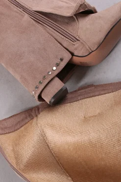 Wysokie buty na grubym obcasie India - beżowe