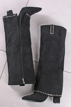 Wysokie buty na grubym obcasie India - czarne