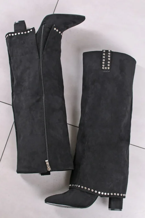 Wysokie buty na grubym obcasie India - czarne