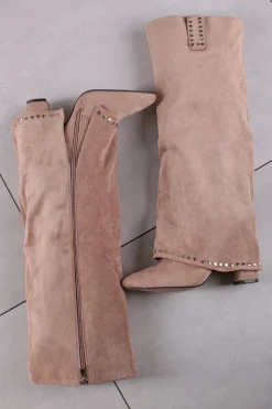 Wysokie buty na grubym obcasie India - beżowe