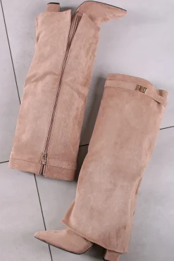 Wysokie buty na grubym obcasie Jacinta - jasnobeżowe