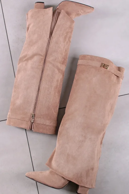 Wysokie buty na grubym obcasie Jacinta - jasnobeżowe