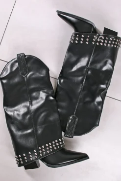 Wysokie buty z ćwiekami Allie - czarne