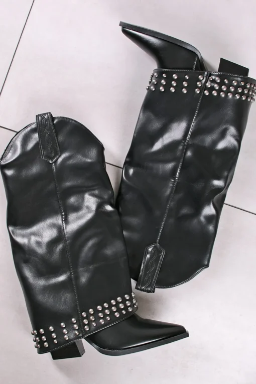 Wysokie buty z ćwiekami Allie - czarne
