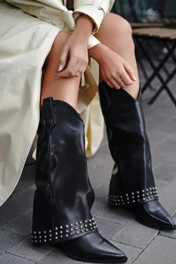 Wysokie buty z ćwiekami Allie - czarne