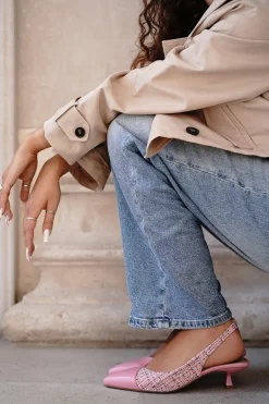 Wzorzyste czółenka slingback na cienkim obcasie Olivia - różowe