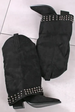Zamszowe wysokie buty z ćwiekami Allie - czarne