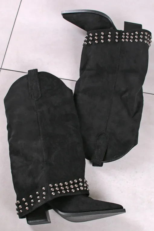 Zamszowe wysokie buty z ćwiekami Allie - czarne
