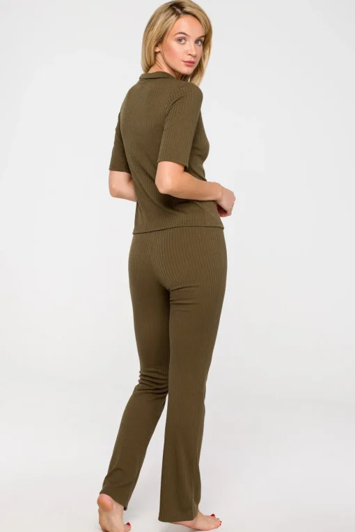 Zapinana bluzka z krótkim rękawem - khaki